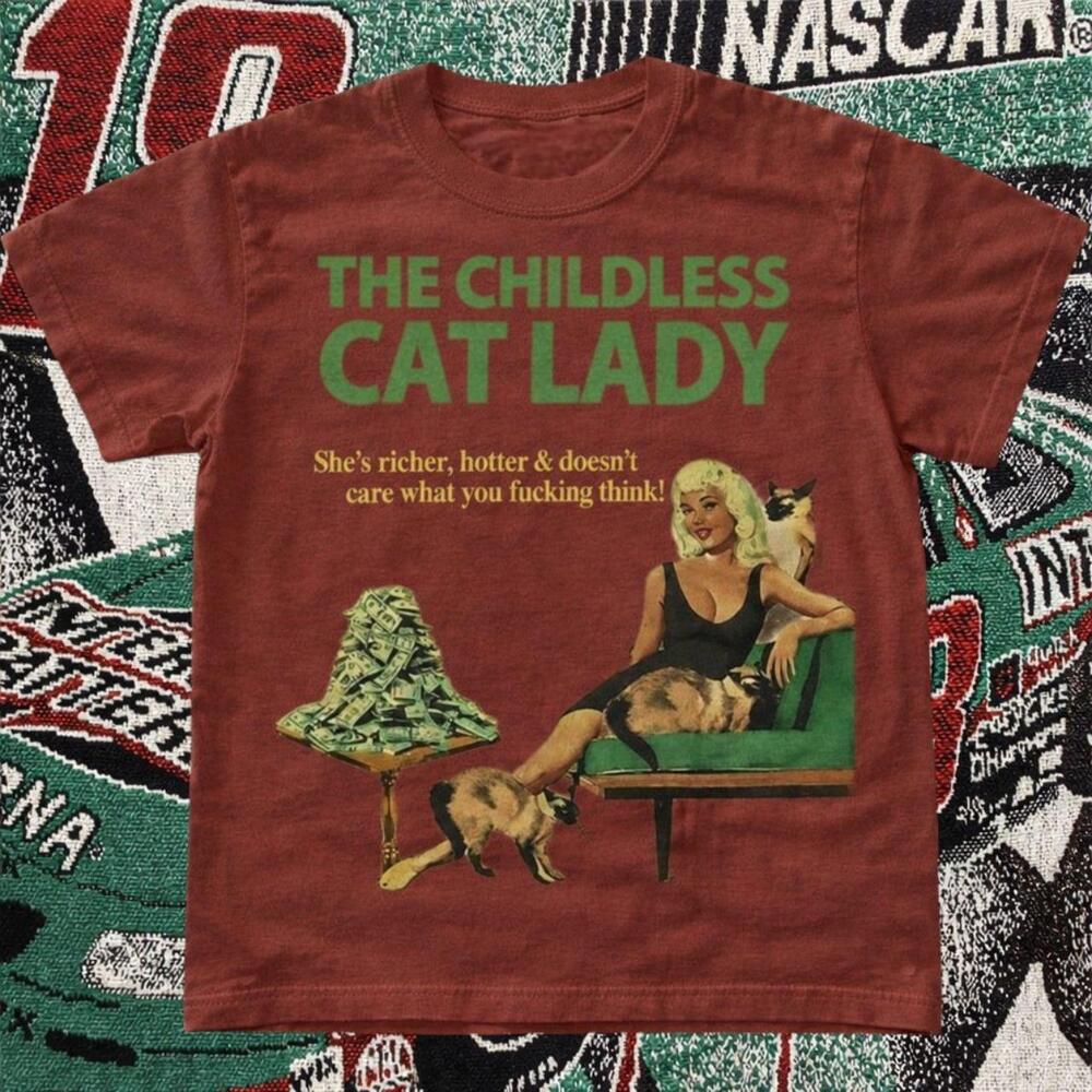 Childless Cat Lady Graphic Tee Brown Red Unisex